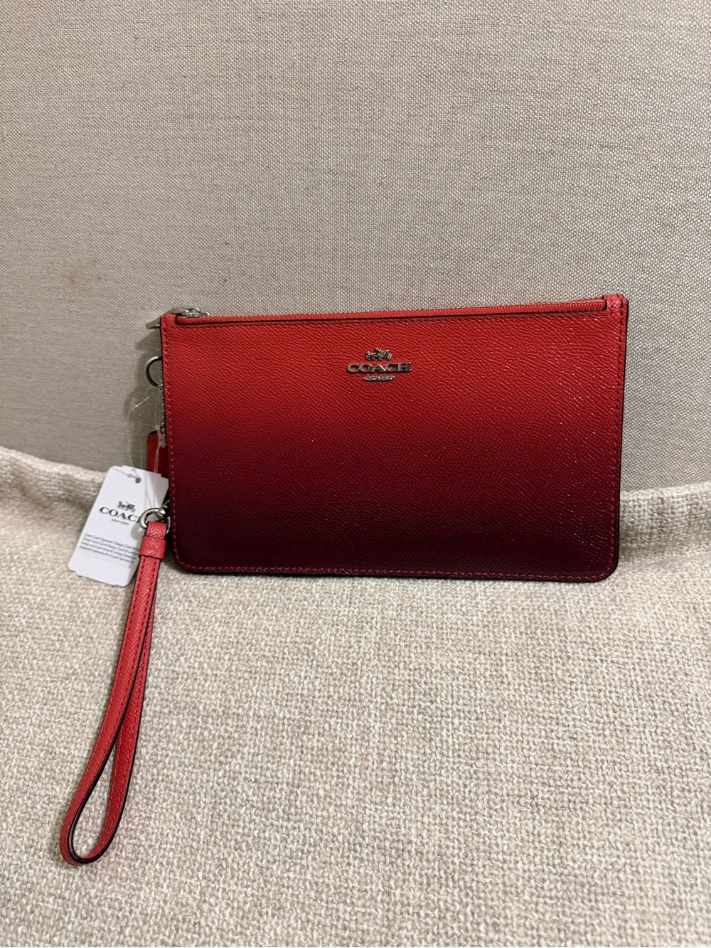 Coach Ombre Orangey-Red to Burgundy Leather Wristlet